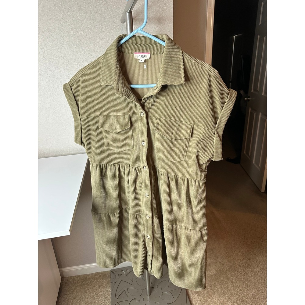 ANDREE BY UNIT Olive Green Corduroy Mini Dress
